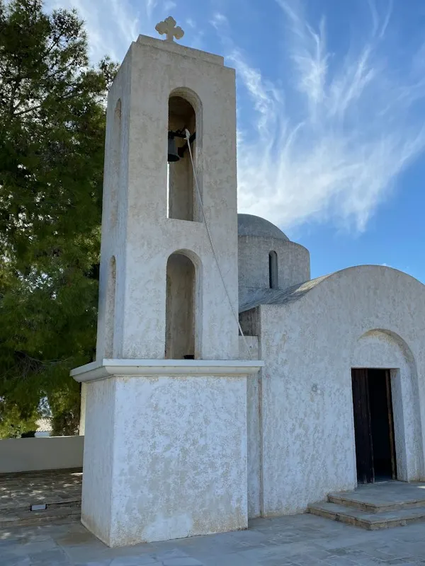 Small white chapel with a bell tower near Neo Chorio, Cyprus